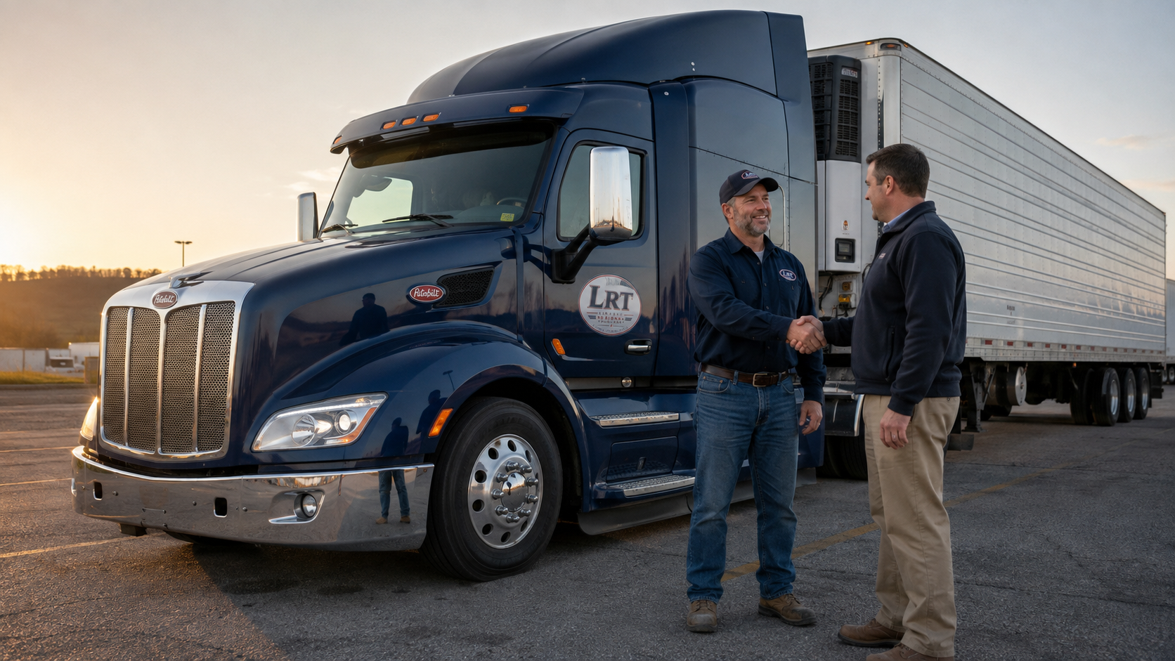 Professional Liberty Regional Transport driver being welcomed beside a Peterbilt